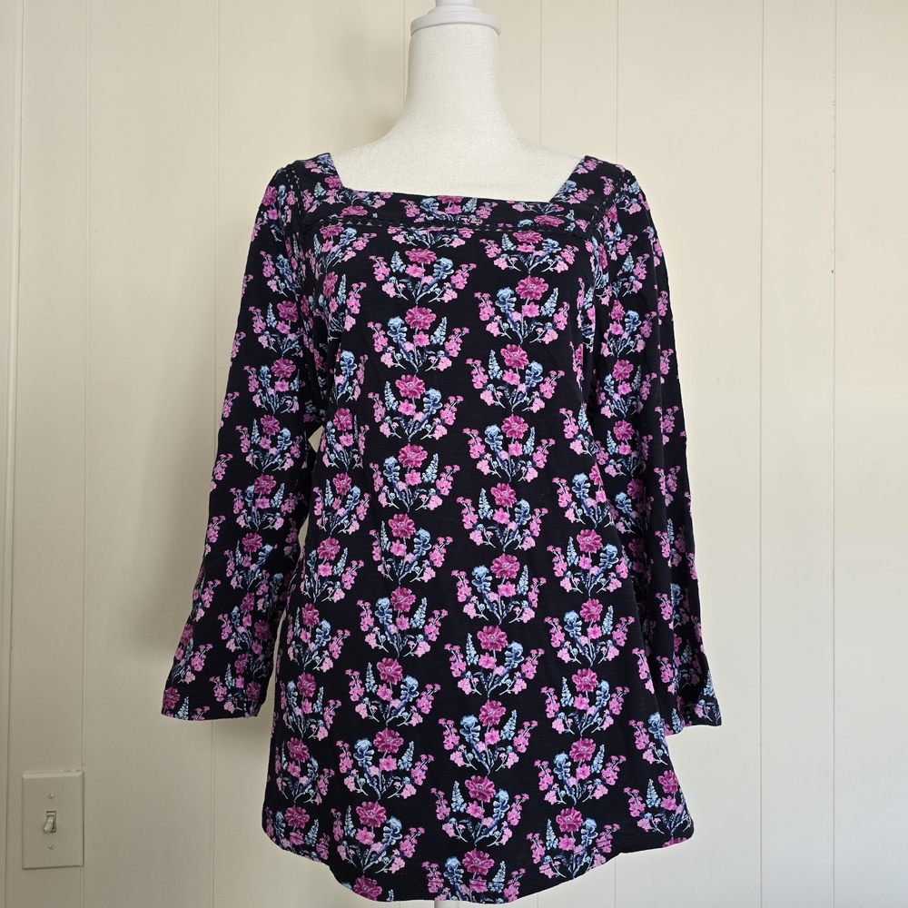 Style & Co. Floral Black and Pink Top